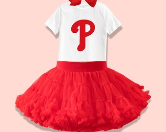 Phillies Tutu Skirt Outfit with Bow For Girls 1 to 14 Years