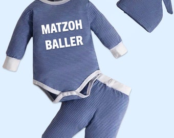 Matzoh Baller Baby Passover and Year round Blue 3 Piece Outfit