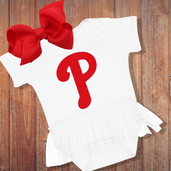 Phillies Baby Tutu Onesie +  Hair Bow Set