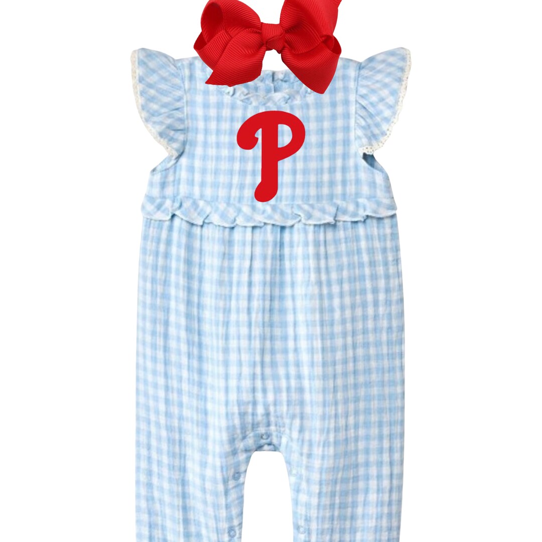Phillies Gingham Romper and Bow Set for Baby Girls 0 to 9 Months Etsy