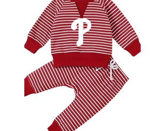 Phillies Jogger Outfit in Red or Pink Stripe  For Baby and Toddler