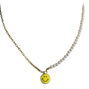 Smiley Face Pearl Chain Necklace Bad Bunny Inspired