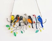 Multicolor Birds Window Hangings,Hummingbird Suncatcher,Cardinal Ornament,Stained Glass Window Hanging Decor,Fall Decor