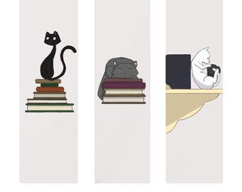 digital printable bookmarks cats and books set of three etsy