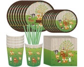 Woodland Animal Creatures Party Supplies, 69Pcs Jungle Theme Party Supplies Decorations with Plates Napkins Cups Straws- Serves 8
