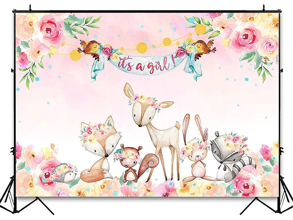 Woodland Baby Shower Backdrop for Girl's Woodland Animals Etsy