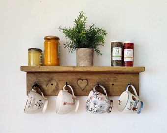 Large Mug Holder Shelf - Antique Pine - (0129)