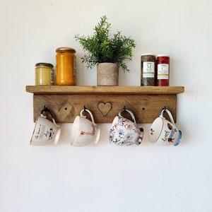 Large Mug Holder Shelf - Antique Pine - (0129)