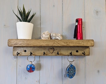 Country Style Key Holder with Hooks for Hallway / Entranceway / Kitchen / Bedroom / Utility - Colour Options and Sizes