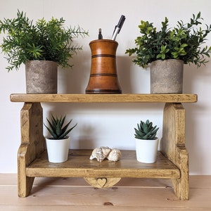 Two Tier Raised Display Shelf / Counter Top Shelf / Table Centre Piece Display for Kitchen, Dining Room - Antique Pine - (0132)