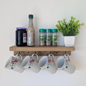Rustic Kitchen Cup Holder Shelf - Antique Pine - (0126)