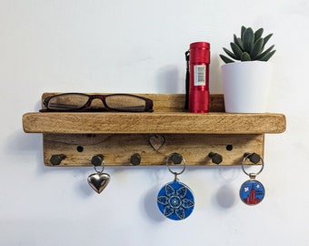 Country Style - Key Holder Shelf with Peg Bolts for Hallway / Entranceway / Kitchen / Bedroom / Utility