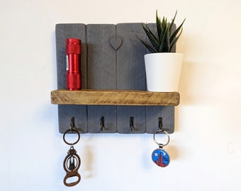 Key Holder with Shelf for Hallway / Entranceway / Kitchen / Bedroom / Utility - Two Tone - Colour Options and Sizes