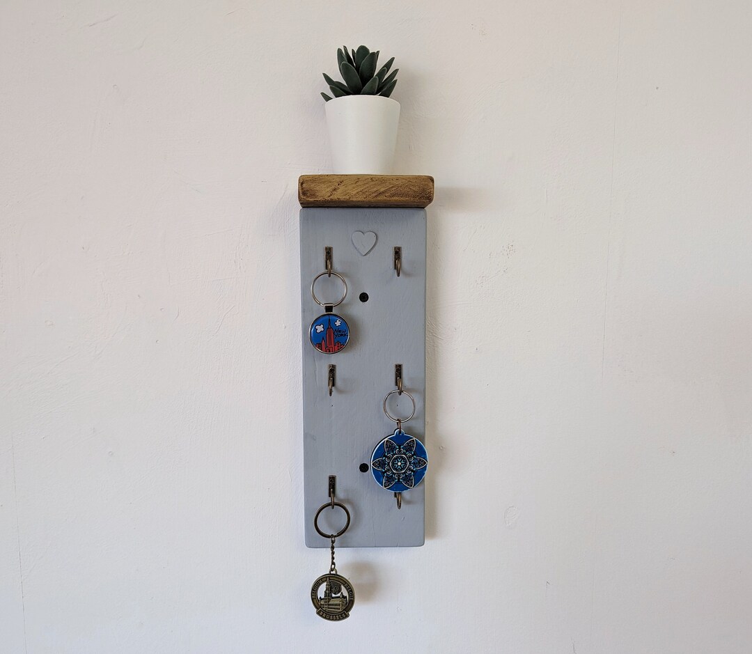 Large Vertical Key Holder Shelf With Hooks for Hallway / Etsy UK