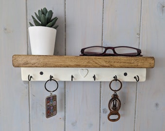 Country Style Key Holder with Hooks for Hallway / Entranceway / Kitchen / Bedroom / Utility - Two Tone - Colour Options and Sizes