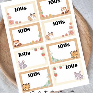 Tarjetas de lugar con "Te debo" Presupuesto de efectivo Relleno de efectivo Juego de pagarés