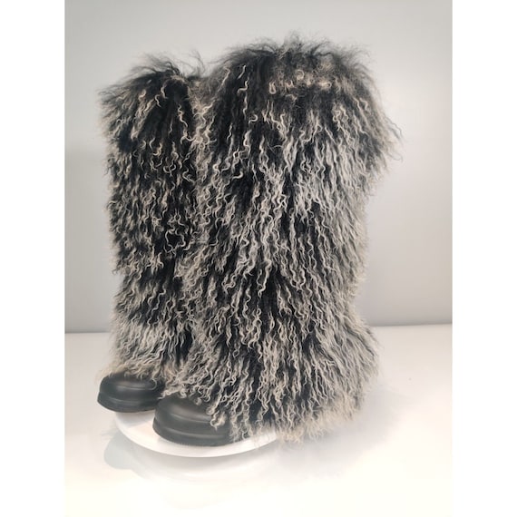 NWOT Mongolian Fur Boot Covers 2 Tone Black/Cream… - image 2