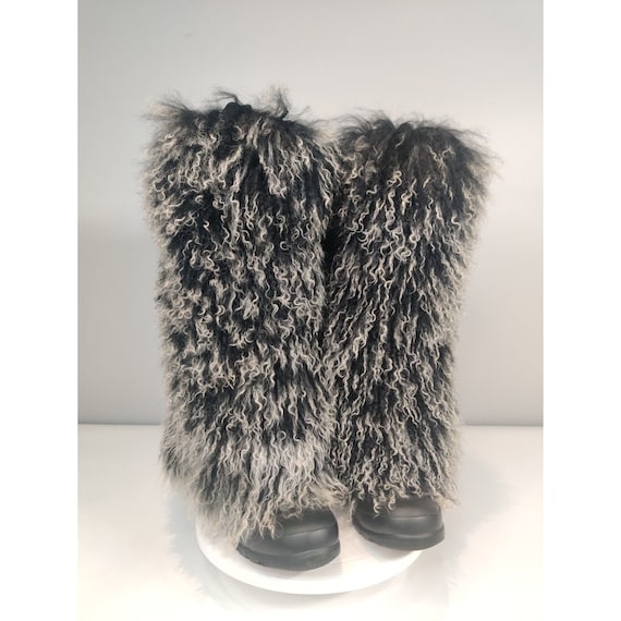 NWOT Mongolian Fur Boot Covers 2 Tone Black/Cream… - image 5