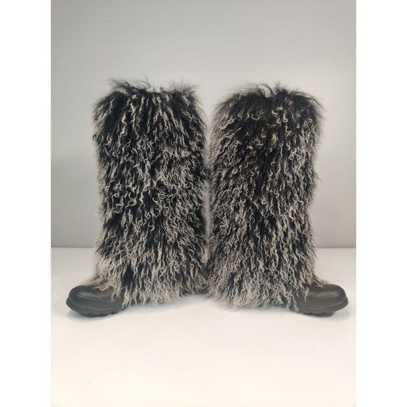 NWOT Mongolian Fur Boot Covers 2 Tone Black/Cream… - image 7