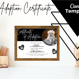 Pet Adoption Certificate Puppy Adoption Dog Adopt A Pet  Vet Puppy Adoption Instant Download Digital PRINTABLE TEMPLATE