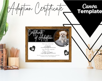 Pet Adoption Certificate Puppy Adoption Dog Adopt A Pet  Vet Puppy Adoption Instant Download Digital PRINTABLE TEMPLATE
