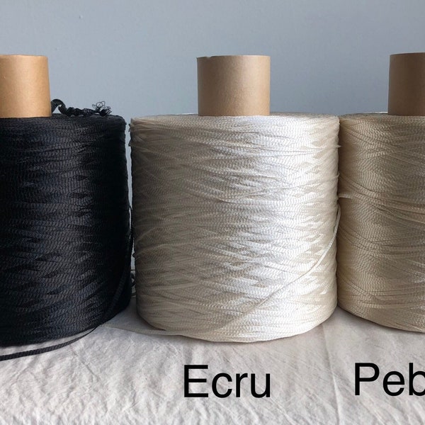 100% Silk filament tape yarn, Japanese yarn from Hasegawa,  machine, hand knitting, weaving, crochet, yarn on cone, black, ecru or pebble