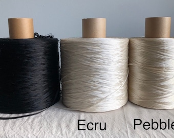 100% Silk filament tape yarn, Japanese yarn from Hasegawa,  machine, hand knitting, weaving, crochet, yarn on cone, black, ecru or pebble