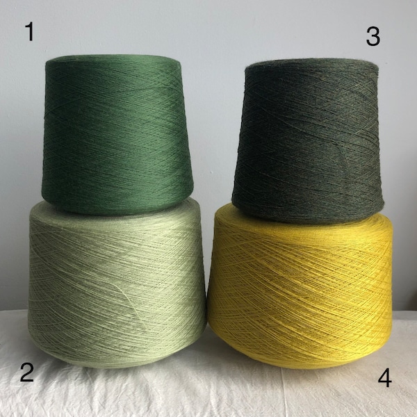 100% Extra fine Merino, highest quality Italian yarn on cone, super soft & light, green, pistachio, lemon yellow, machine/hand knit, weaving