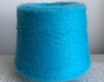 Baby Alpaca, wool and nylon blend Italian yarn on cone, turquoise, Luxurious soft fluffy brushed, machine/ hand knitting, crochet, weaving
