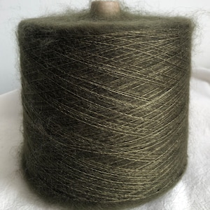 Ultra soft Silk Mohair 40/60 Japanese designer yarn on cone for machine, hand knitting, weaving, crochet, Olive Green, luxury fine lace wt