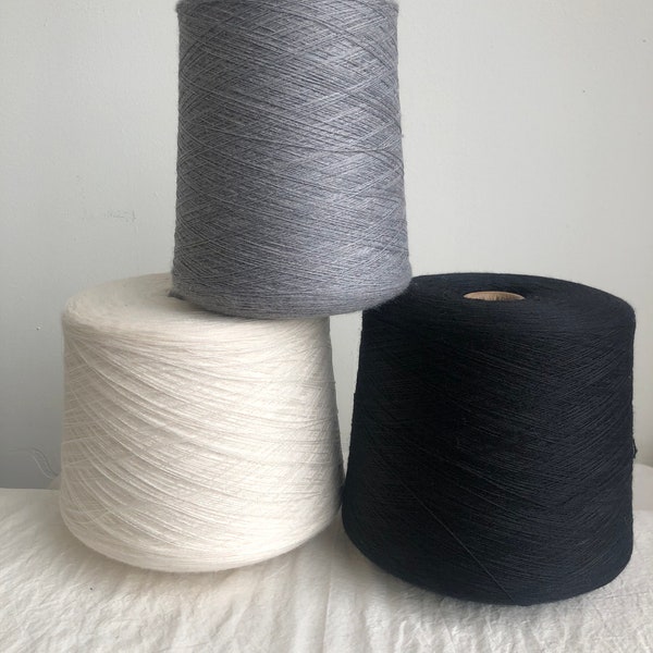 100% Extra fine Merino, highest quality Italian yarn on cone, super soft & light, Black, White, Gray, Grey machine/ hand knit, weaving