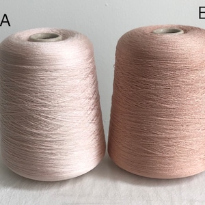 Viscose and Polyester blend Italian yarn on cone, machine knitting or weaving, very fine 35 Nm, Shine, crimp and stretch, muted pink, peach