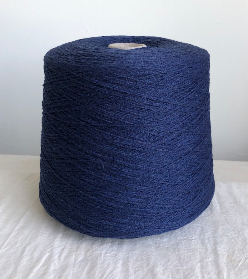 May include: A large spool of dark blue yarn.