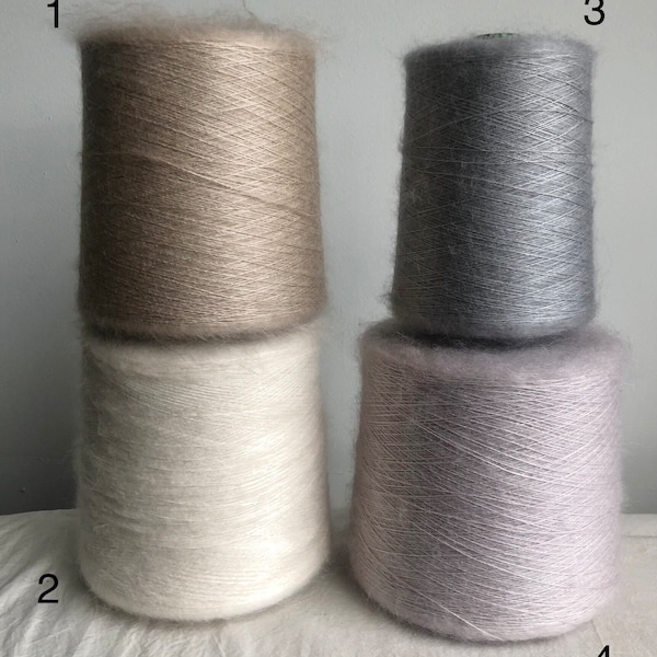 Ultra soft Silk Mohair 40/60 Japanese designer yarn on cone for machine/ hand knitting, beige, white, light grey, silver, luxury fine lace