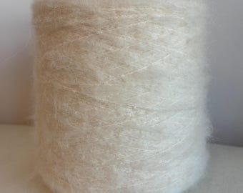Luxurious Baby Alpaca, Silk, poly blend with 2% elastane, Italian yarn on cone, white, machine/ hand knitting, crochet, weaving