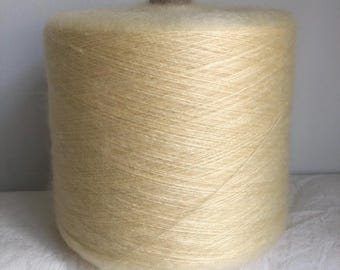 Ultra soft Silk Mohair 40/60 Japanese designer yarn on cone, machine hand knitting weaving, butter pastel yellow, luxury fine lace