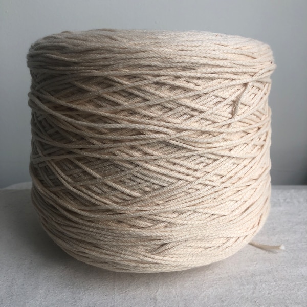 Cotton blend chainette fill yarn on cone, Italian designer yarn for machine or hand knitting, or weaving, off white