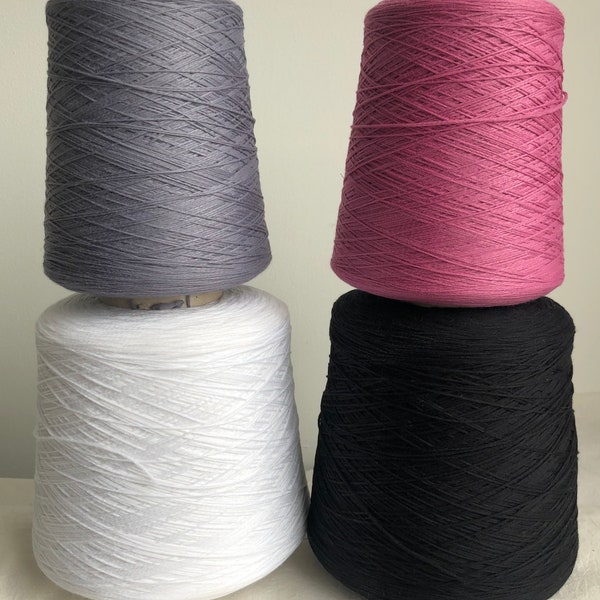 Cotton/ Nylon blend chainette fill yarn on cone, Be.Mi.Va designer yarn for machine knitting, weaving, crochet pink, gray, black, white