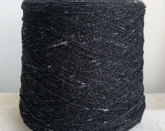 Textured Cashmere lambswool blend, slubby crimped luxury yarn on cone, Italian designer, machine, hand knitting, weaving black white melange