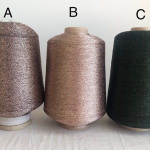 Japanese Lurex designer metallic, sparkle, very fine machine knitting yarn on cone, high shine, copper & white or black, or green, 25 grams