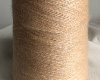 Ultra soft Silk Mohair 40/60 Japanese designer yarn on cone for machine, hand knitting, weaving, cream pale apricot, peach luxury fine lace