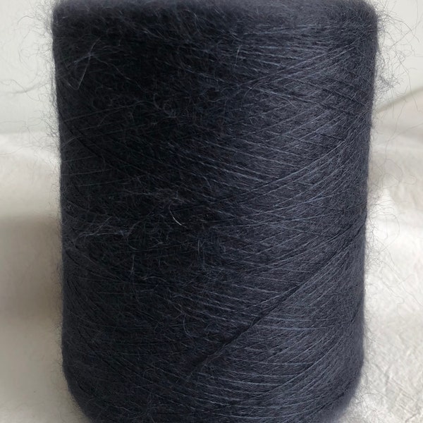 Ultra soft Silk Mohair 40/60 Japanese designer yarn on cone for machine, hand knitting, weaving, dark navy blue, luxury fine lace weight