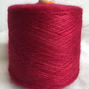 Ultra soft Silk Mohair 40/60 Japanese designer yarn on cone for machine, hand knitting, weaving, crochet, deep cool red, luxury fine lace wt