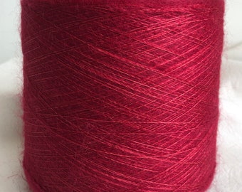 Ultra soft Silk Mohair 40/60 Japanese designer yarn on cone for machine, hand knitting, weaving, crochet, deep cool red, luxury fine lace wt
