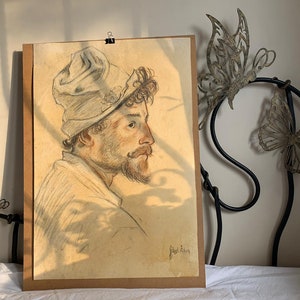 Pittura pastello Man in the Hat, arte murale, pastello, opere d'arte su carta spessa, ritratto