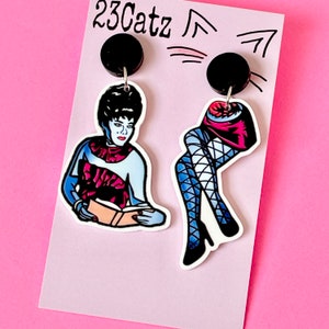 Halloween earrings Horror movie night Beetlejuice inspired waiting room Magician assistant - sawn in half