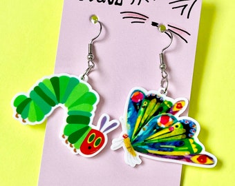 Teacher earrings cute Caterpillar butterfly book week story time new mum