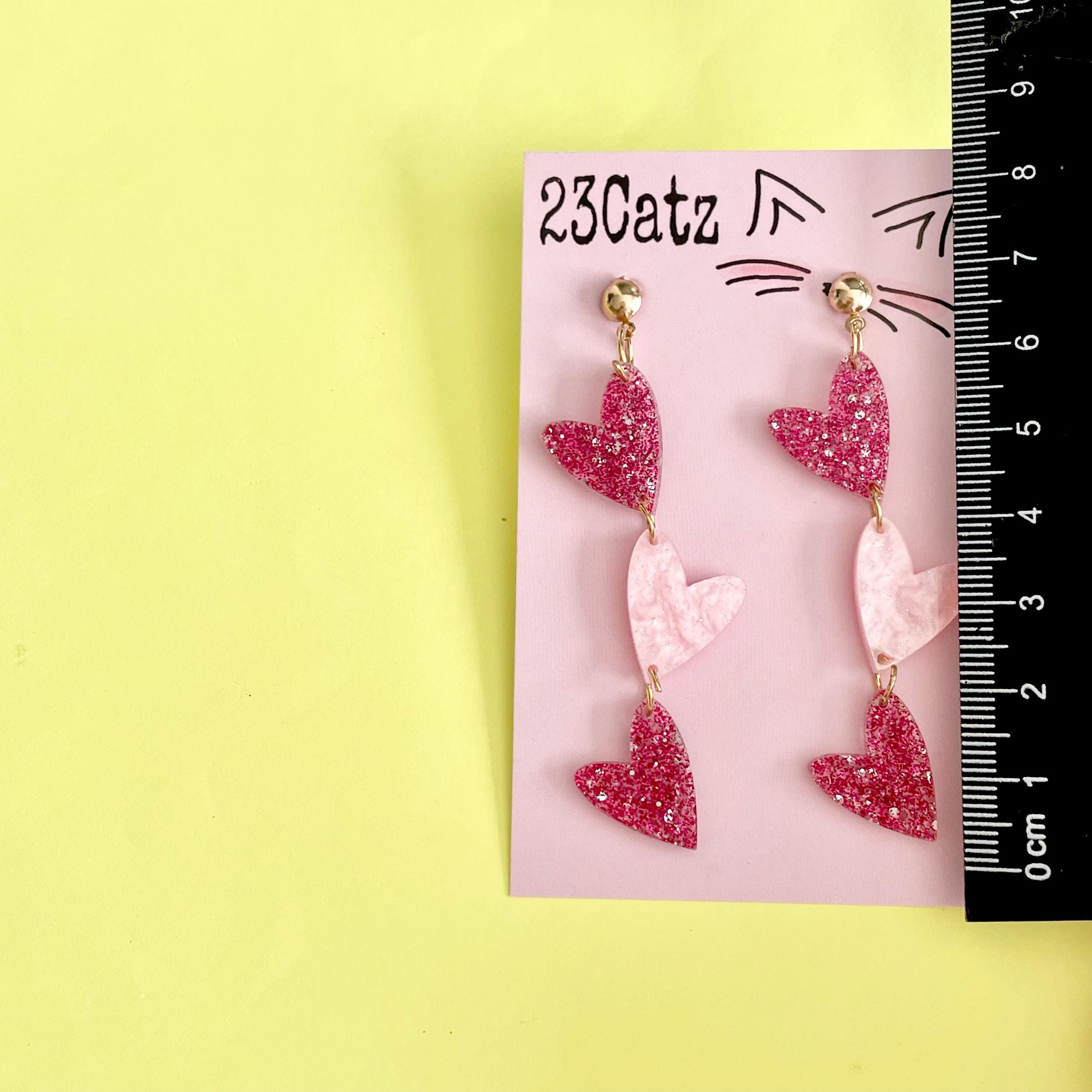 Glitter Heart Dangle Earrings - Etsy 日本