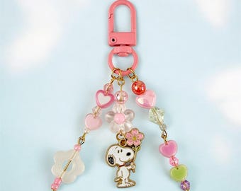Handmade Puppy Dog Beaded Heart & Flower Keychain – Bag Charm