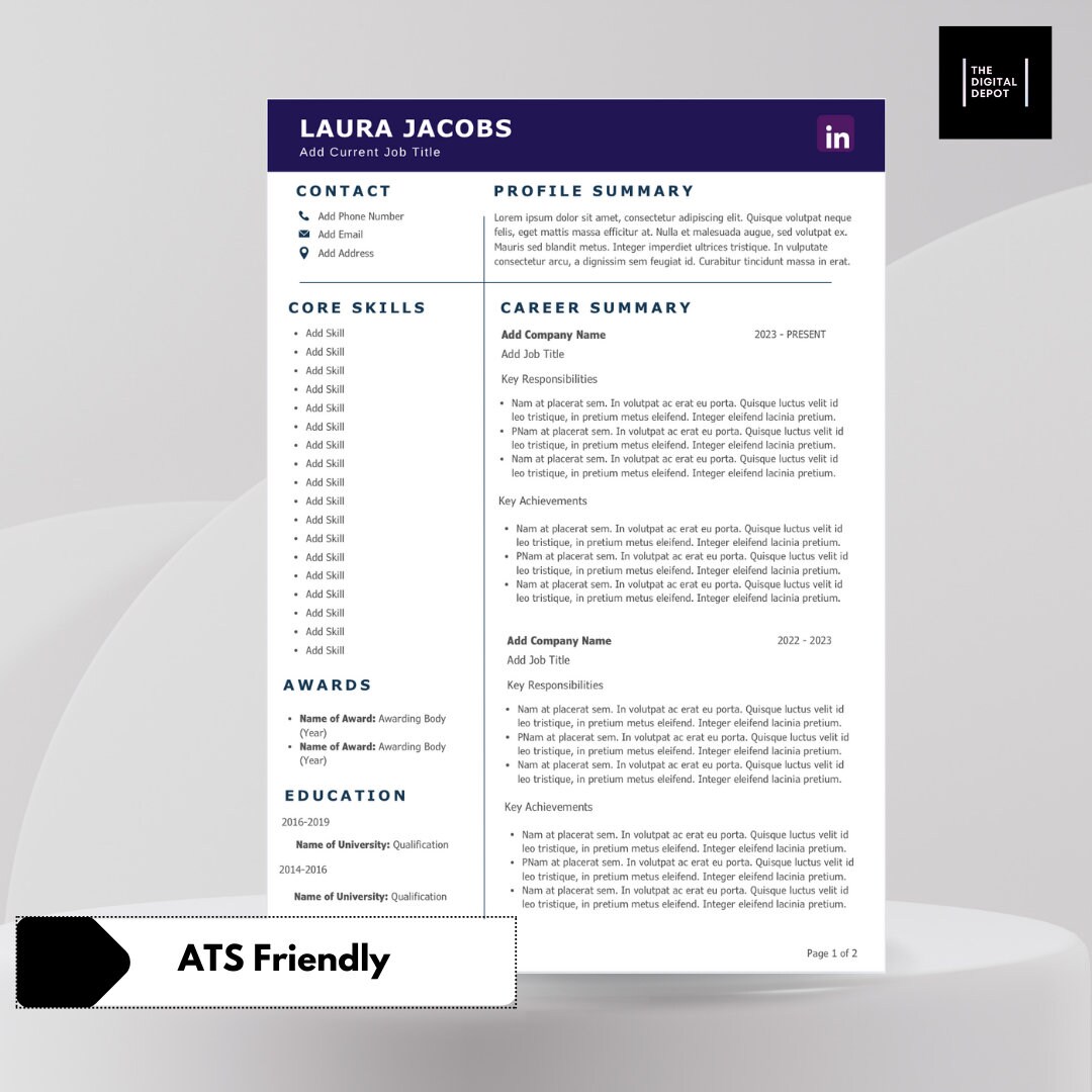 ATS FRIENDLY CV Responsibilities and Achievements Editable and ...